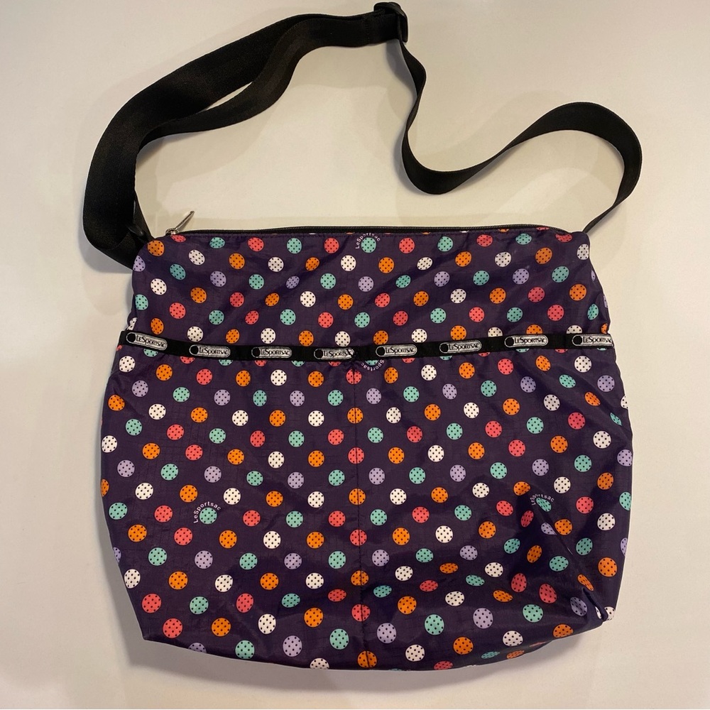 Lesportsac Purple Polka Dot Crossbody with Black Strap